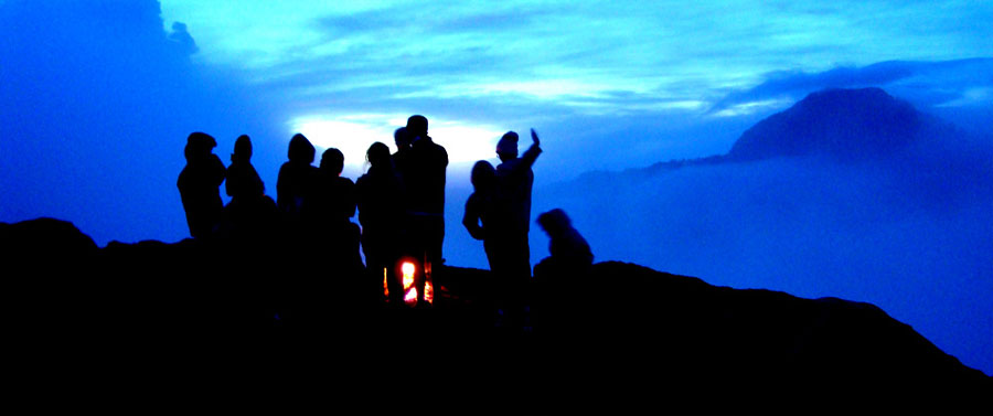 Sunset at Plawangan Sembalun Crater Rim an altitude 2639m of Mount Rinjani
